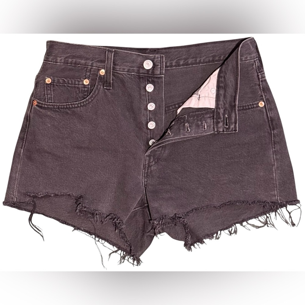 Levi's 501 Original 💕 Black Distressed Jean Shorts Grunge Fringed➖ Size 27